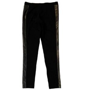 Cache large black pants fits 12-14 back zipper leather stripe on outside leg